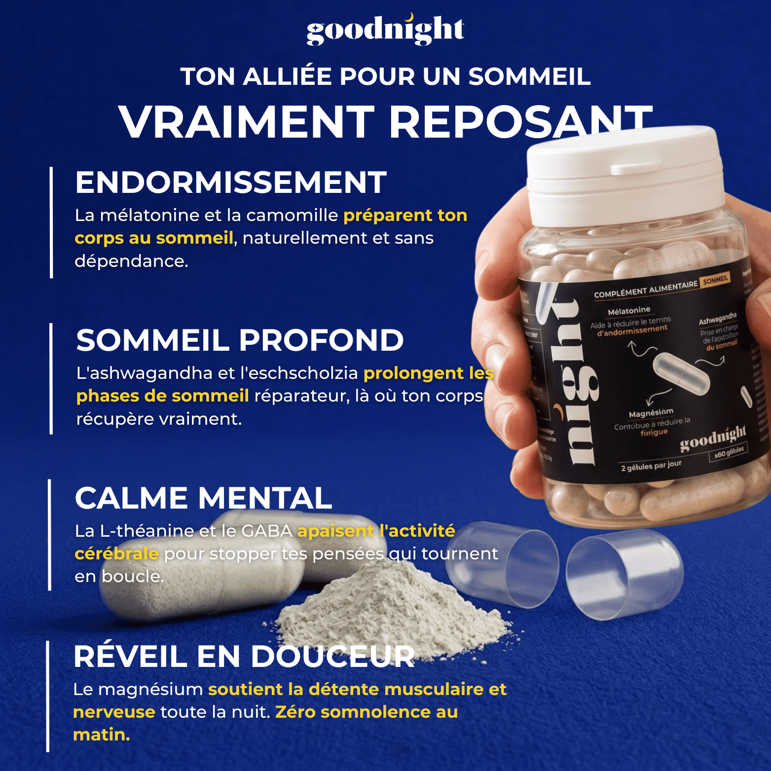 GoodNight™ – Enfin mieux dormir - Compléments alimentaire pour le sommeil - pour un sommeil réparateur - My Good Night